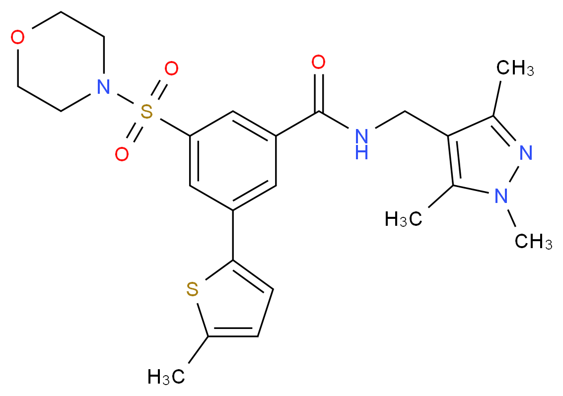 3-(5-methyl-2-thienyl)-5-(4-morpholinylsulfonyl)-N-[(1,3,5-trimethyl-1H-pyrazol-4-yl)methyl]benzamide_分子结构_CAS_)