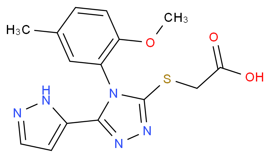 {[4-(2-methoxy-5-methylphenyl)-5-(1H-pyrazol-5-yl)-4H-1,2,4-triazol-3-yl]thio}acetic acid_分子结构_CAS_)