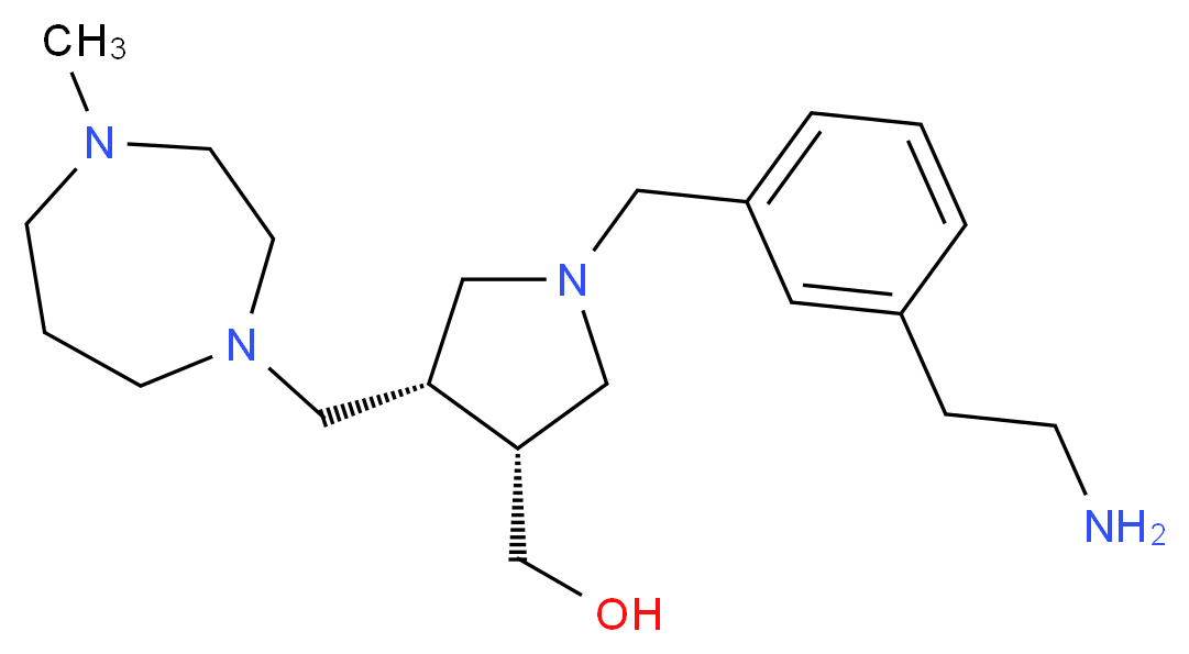 {(3R*,4S*)-1-[3-(2-aminoethyl)benzyl]-4-[(4-methyl-1,4-diazepan-1-yl)methyl]pyrrolidin-3-yl}methanol_分子结构_CAS_)