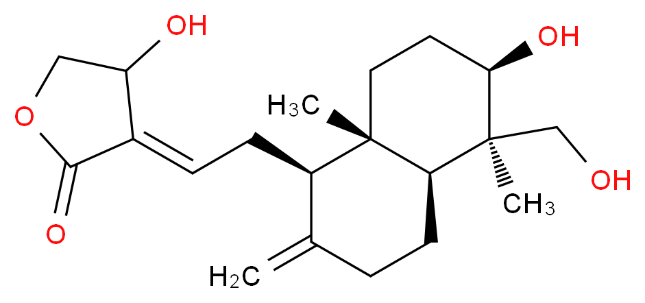(3E)-3-{2-[(1R,4aS,5R,6R,8aS)-6-hydroxy-5-(hydroxymethyl)-5,8a-dimethyl-2-methylidene-decahydronaphthalen-1-yl]ethylidene}-4-hydroxyoxolan-2-one_分子结构_CAS_5508-58-7
