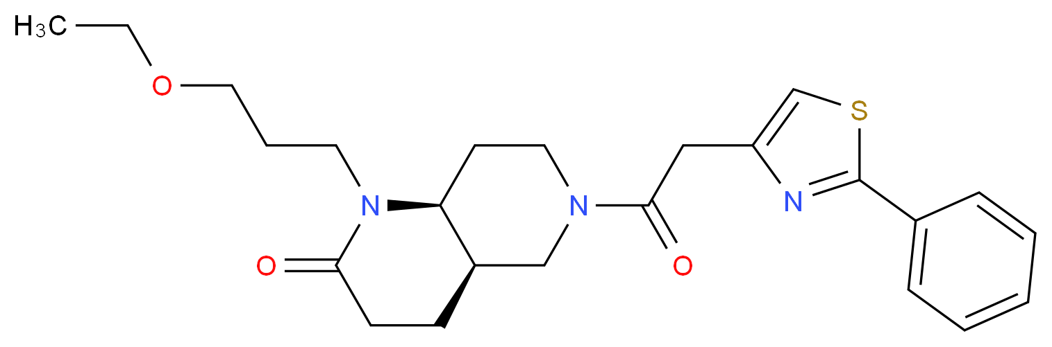 (4aR*,8aS*)-1-(3-ethoxypropyl)-6-[(2-phenyl-1,3-thiazol-4-yl)acetyl]octahydro-1,6-naphthyridin-2(1H)-one_分子结构_CAS_)