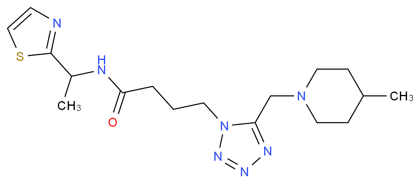 4-{5-[(4-methyl-1-piperidinyl)methyl]-1H-tetrazol-1-yl}-N-[1-(1,3-thiazol-2-yl)ethyl]butanamide_分子结构_CAS_)