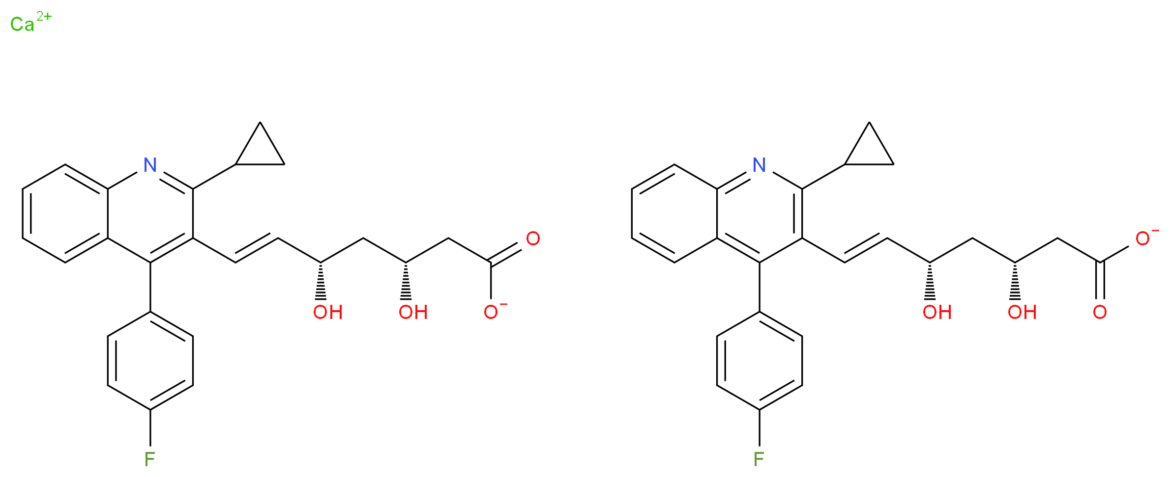 calcium bis((3R,5S,6E)-7-[2-cyclopropyl-4-(4-fluorophenyl)quinolin-3-yl]-3,5-dihydroxyhept-6-enoate)_分子结构_CAS_147526-32-7