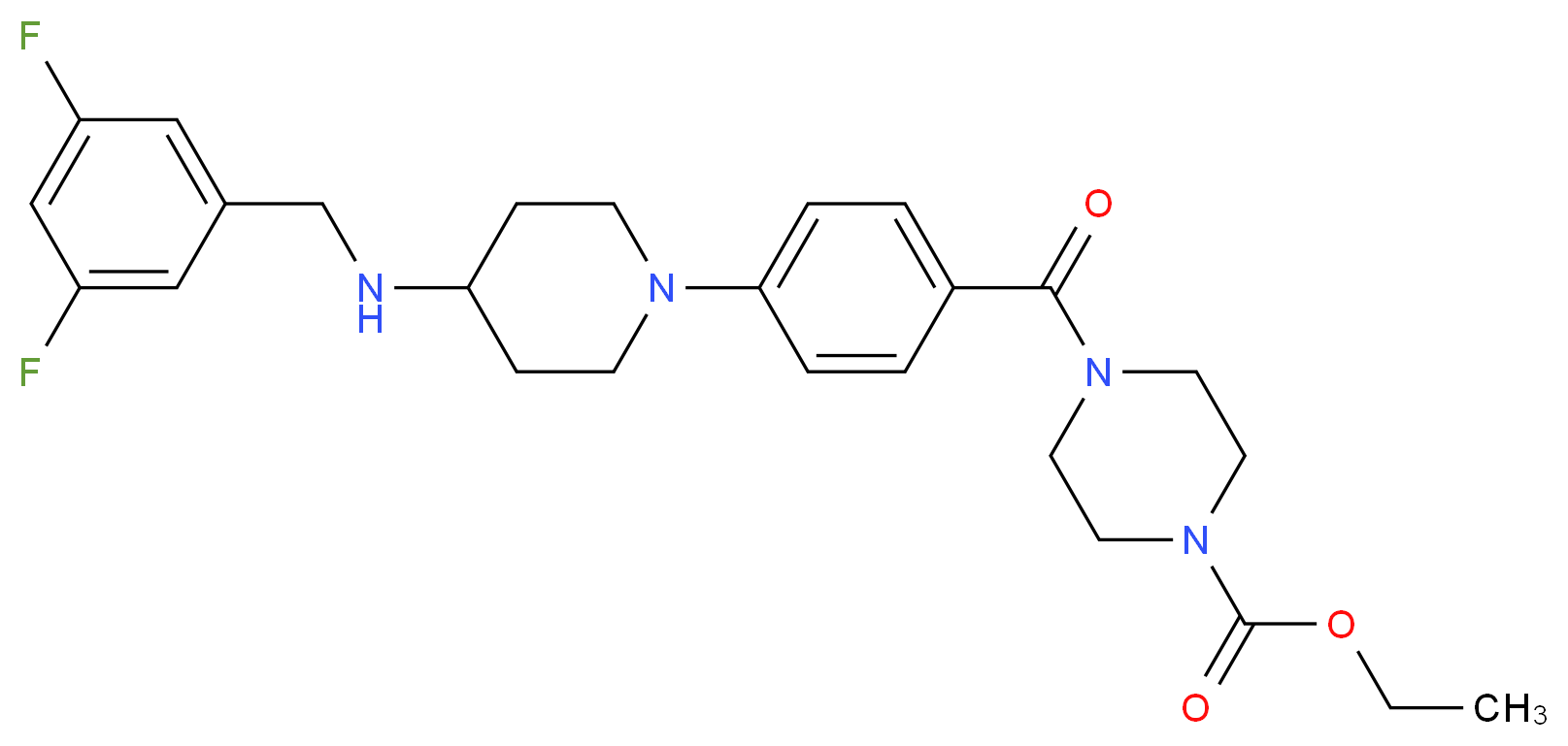 ethyl 4-(4-{4-[(3,5-difluorobenzyl)amino]-1-piperidinyl}benzoyl)-1-piperazinecarboxylate_分子结构_CAS_)