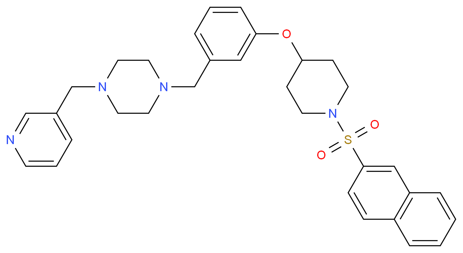 1-(3-{[1-(2-naphthylsulfonyl)-4-piperidinyl]oxy}benzyl)-4-(3-pyridinylmethyl)piperazine_分子结构_CAS_)