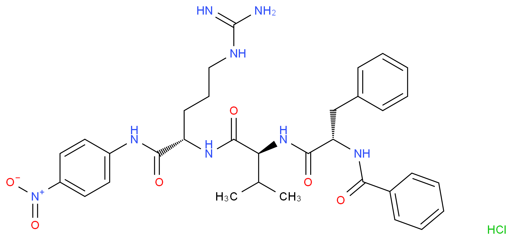 (2S)-5-carbamimidamido-2-[(2S)-3-methyl-2-[(2S)-3-phenyl-2-(phenylformamido)propanamido]butanamido]-N-(4-nitrophenyl)pentanamide hydrochloride_分子结构_CAS_54799-93-8