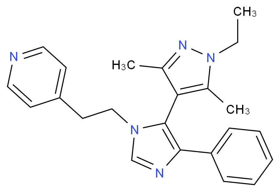 4-{2-[5-(1-ethyl-3,5-dimethyl-1H-pyrazol-4-yl)-4-phenyl-1H-imidazol-1-yl]ethyl}pyridine_分子结构_CAS_)