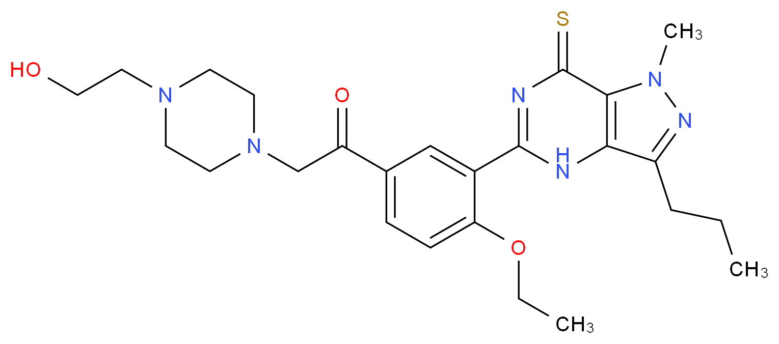 1-(4-ethoxy-3-{1-methyl-3-propyl-7-sulfanylidene-1H,4H,7H-pyrazolo[4,3-d]pyrimidin-5-yl}phenyl)-2-[4-(2-hydroxyethyl)piperazin-1-yl]ethan-1-one_分子结构_CAS_1159977-47-5