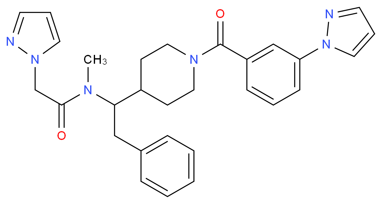 N-methyl-N-(2-phenyl-1-{1-[3-(1H-pyrazol-1-yl)benzoyl]-4-piperidinyl}ethyl)-2-(1H-pyrazol-1-yl)acetamide_分子结构_CAS_)