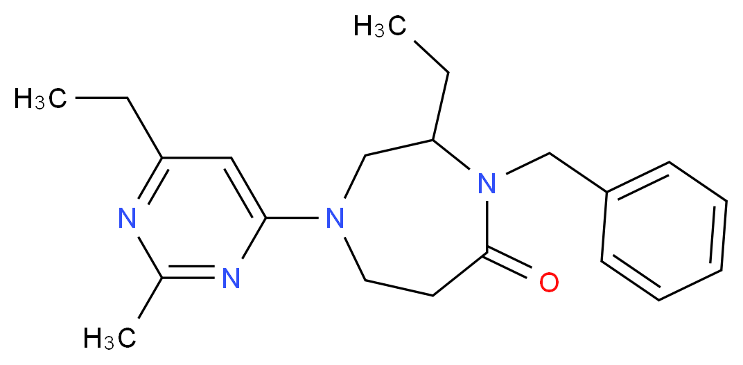 4-benzyl-3-ethyl-1-(6-ethyl-2-methylpyrimidin-4-yl)-1,4-diazepan-5-one_分子结构_CAS_)