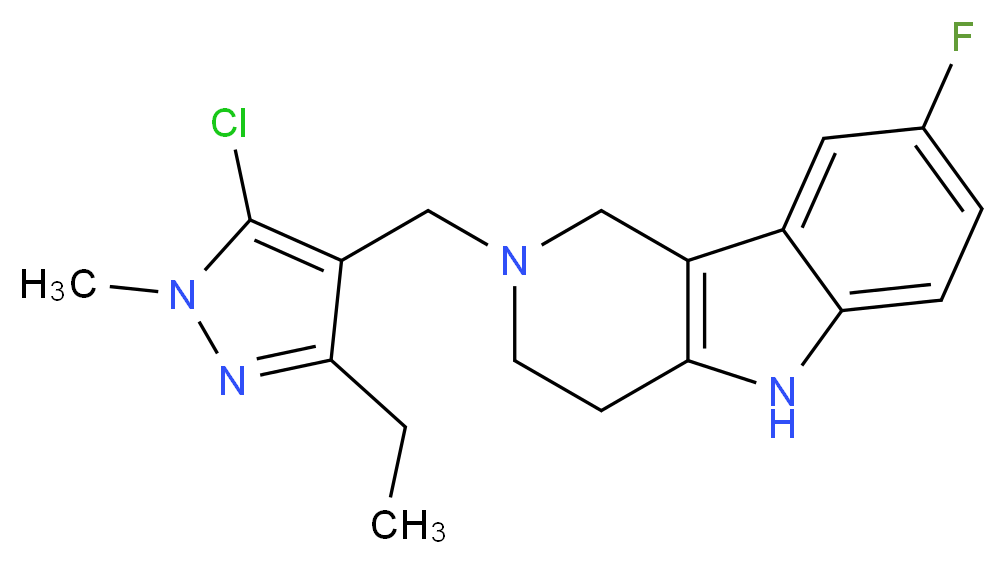 2-[(5-chloro-3-ethyl-1-methyl-1H-pyrazol-4-yl)methyl]-8-fluoro-2,3,4,5-tetrahydro-1H-pyrido[4,3-b]indole_分子结构_CAS_)