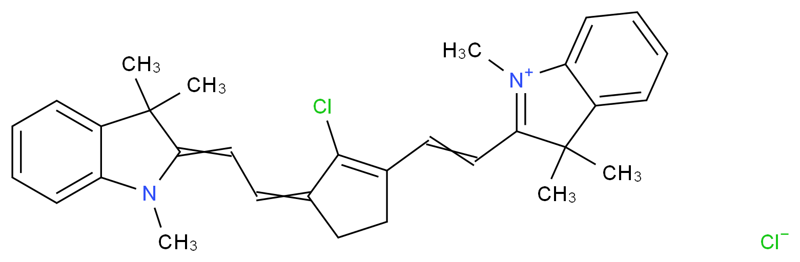 2-(2-{2-chloro-3-[2-(1,3,3-trimethyl-2,3-dihydro-1H-indol-2-ylidene)ethylidene]cyclopent-1-en-1-yl}ethenyl)-1,3,3-trimethyl-3H-indol-1-ium chloride_分子结构_CAS_110992-55-7