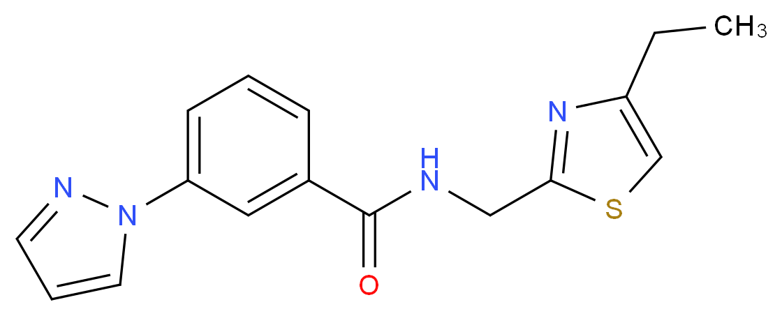 N-[(4-ethyl-1,3-thiazol-2-yl)methyl]-3-(1H-pyrazol-1-yl)benzamide_分子结构_CAS_)