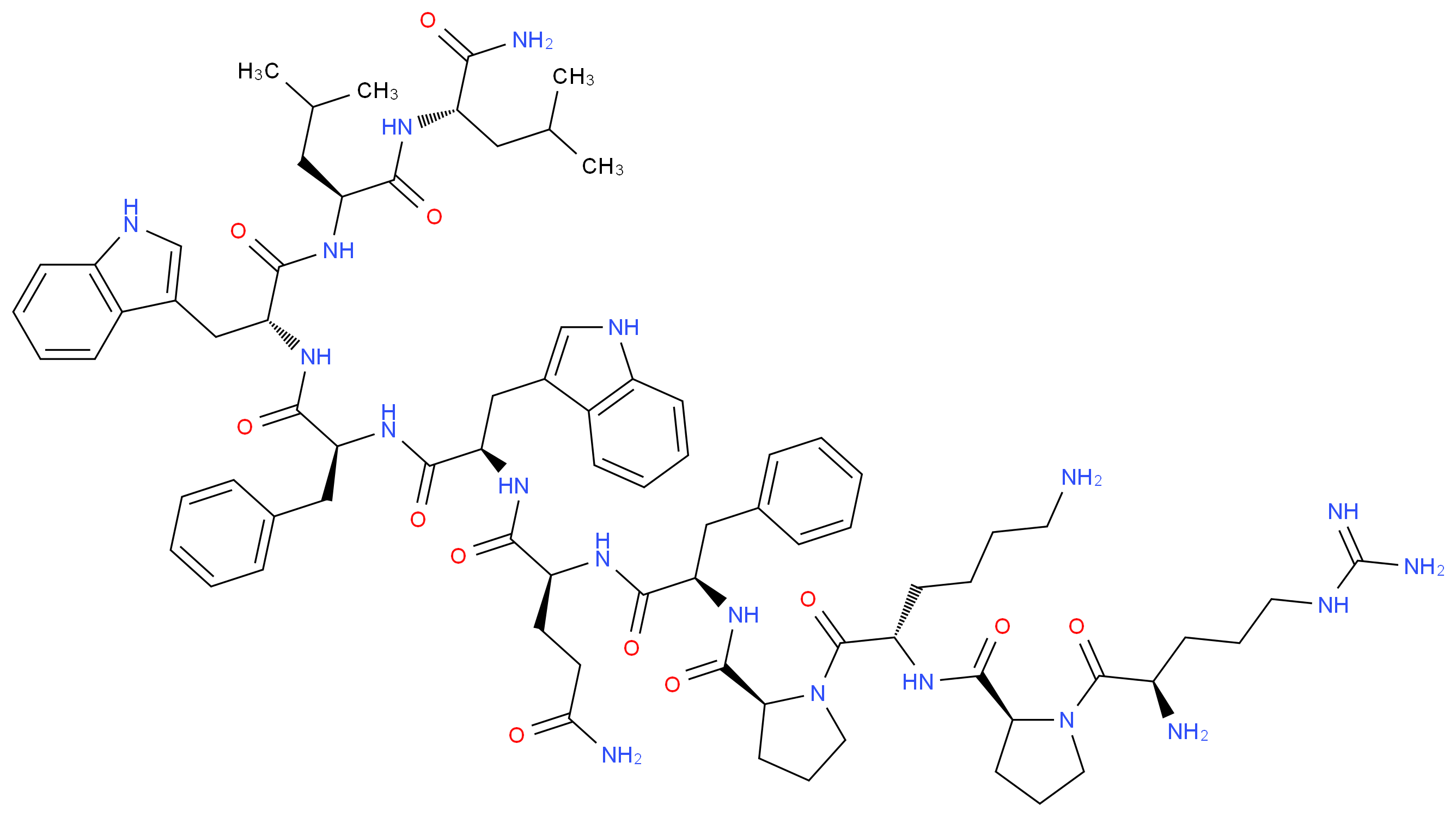 (2S)-2-[(2R)-2-{[(2S)-1-[(2S)-6-amino-2-{[(2S)-1-[(2R)-2-amino-5-carbamimidamidopentanoyl]pyrrolidin-2-yl]formamido}hexanoyl]pyrrolidin-2-yl]formamido}-3-phenylpropanamido]-N-[(1R)-1-{[(1S)-1-{[(1R)-1-{[(1S)-1-{[(1S)-1-carbamoyl-3-methylbutyl]carbamoyl}-3-methylbutyl]carbamoyl}-2-(1H-indol-3-yl)ethyl]carbamoyl}-2-phenylethyl]carbamoyl}-2-(1H-indol-3-yl)ethyl]pentanediamide_分子结构_CAS_96736-12-8