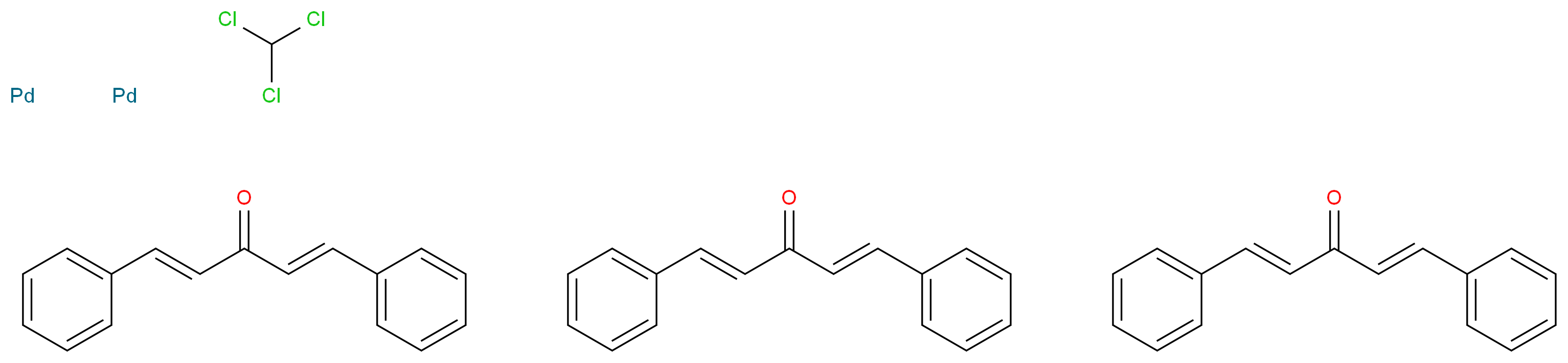 tris((1E,4E)-1,5-diphenylpenta-1,4-dien-3-one) trichloromethane dipalladium_分子结构_CAS_52522-40-4