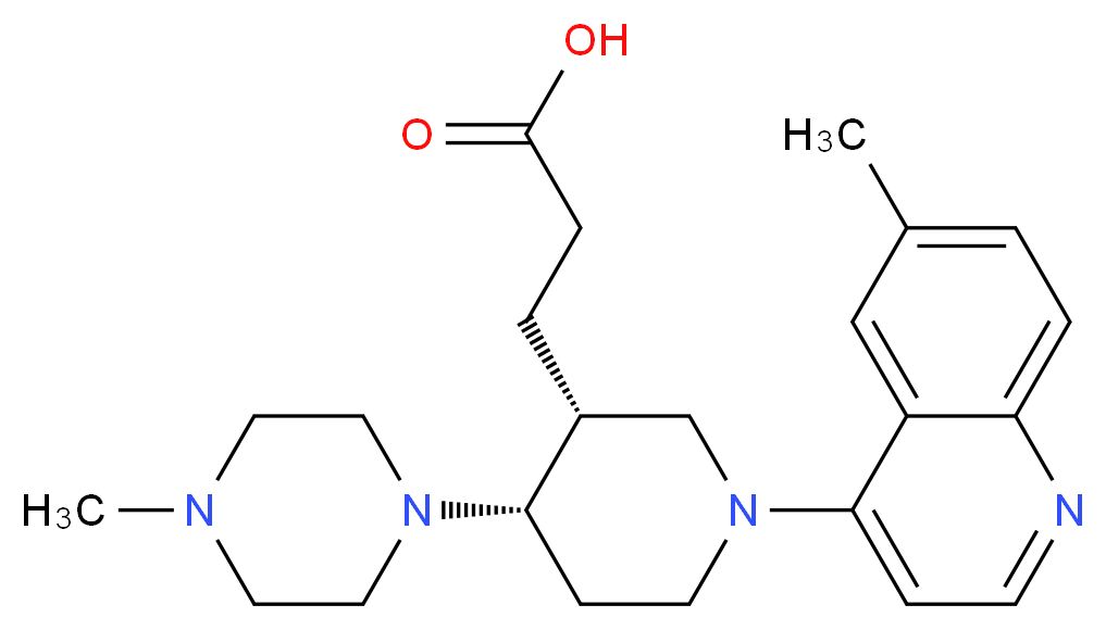 3-[(3R*,4S*)-4-(4-methylpiperazin-1-yl)-1-(6-methylquinolin-4-yl)piperidin-3-yl]propanoic acid_分子结构_CAS_)