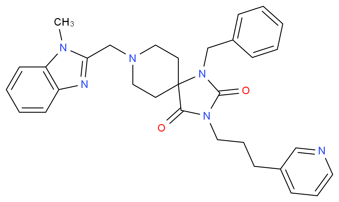 1-benzyl-8-[(1-methyl-1H-benzimidazol-2-yl)methyl]-3-[3-(3-pyridinyl)propyl]-1,3,8-triazaspiro[4.5]decane-2,4-dione_分子结构_CAS_)