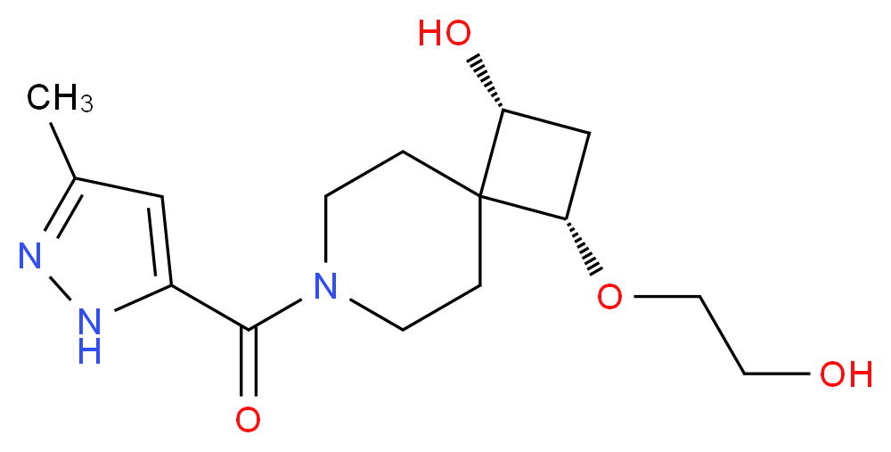 (1R*,3S*)-3-(2-hydroxyethoxy)-7-[(3-methyl-1H-pyrazol-5-yl)carbonyl]-7-azaspiro[3.5]nonan-1-ol_分子结构_CAS_)