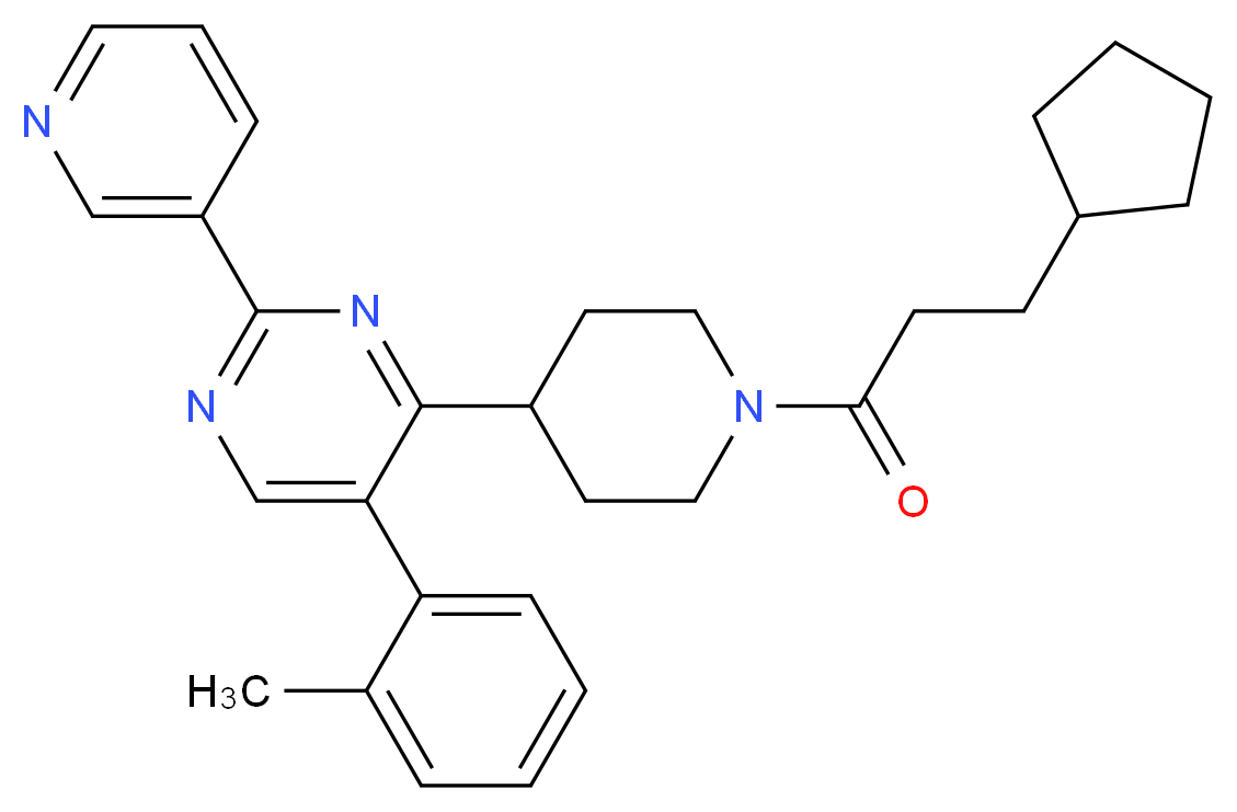 4-[1-(3-cyclopentylpropanoyl)-4-piperidinyl]-5-(2-methylphenyl)-2-(3-pyridinyl)pyrimidine_分子结构_CAS_)