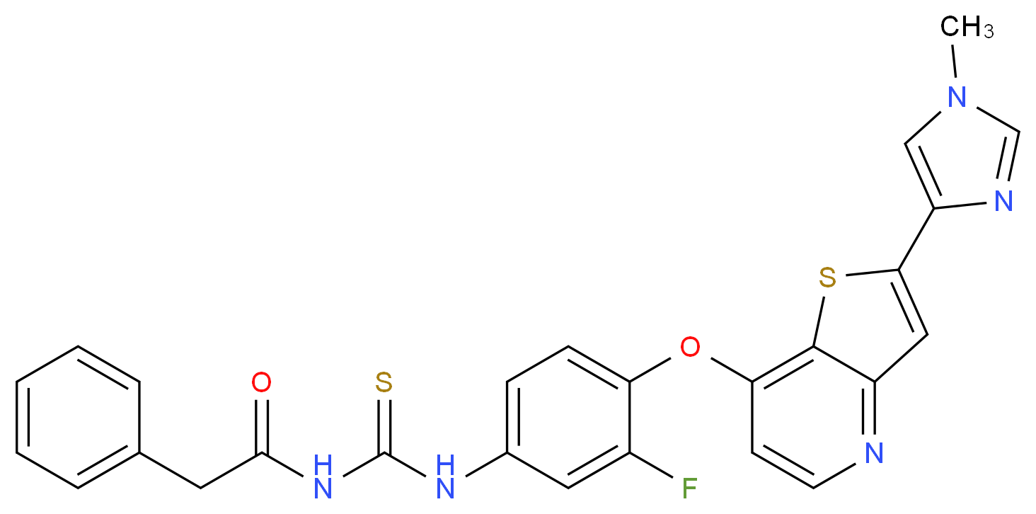 1-(3-fluoro-4-{[2-(1-methyl-1H-imidazol-4-yl)thieno[3,2-b]pyridin-7-yl]oxy}phenyl)-3-(2-phenylacetyl)thiourea_分子结构_CAS_875337-44-3