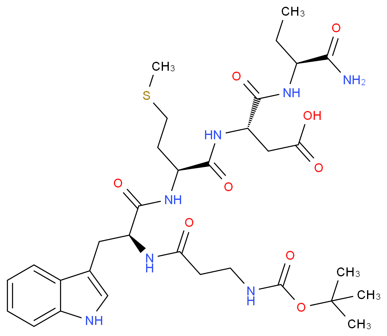 (3S)-3-[(2S)-2-[(2S)-2-(3-{[(tert-butoxy)carbonyl]amino}propanamido)-3-(1H-indol-3-yl)propanamido]-4-(methylsulfanyl)butanamido]-3-{[(1S)-1-carbamoylpropyl]carbamoyl}propanoic acid_分子结构_CAS_5534-95-2
