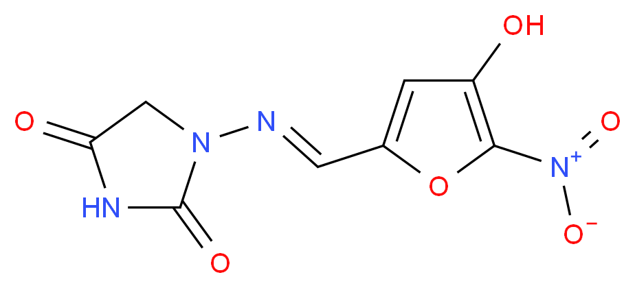 1-[(E)-[(4-hydroxy-5-nitrofuran-2-yl)methylidene]amino]imidazolidine-2,4-dione_分子结构_CAS_76644-41-2