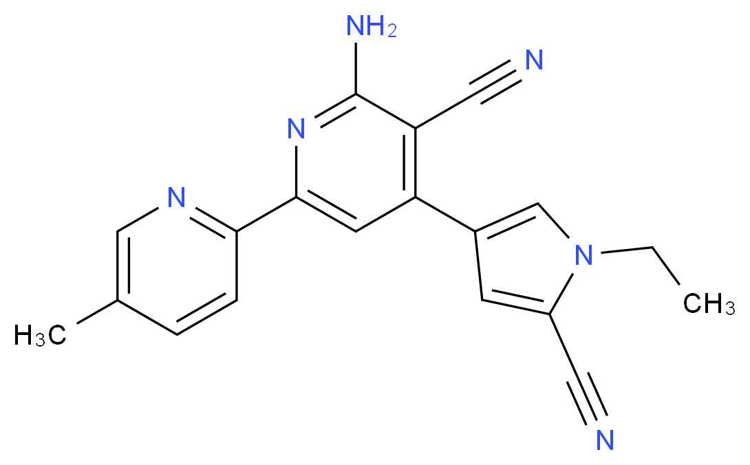 6-amino-4-(5-cyano-1-ethyl-1H-pyrrol-3-yl)-5'-methyl-2,2'-bipyridine-5-carbonitrile_分子结构_CAS_)