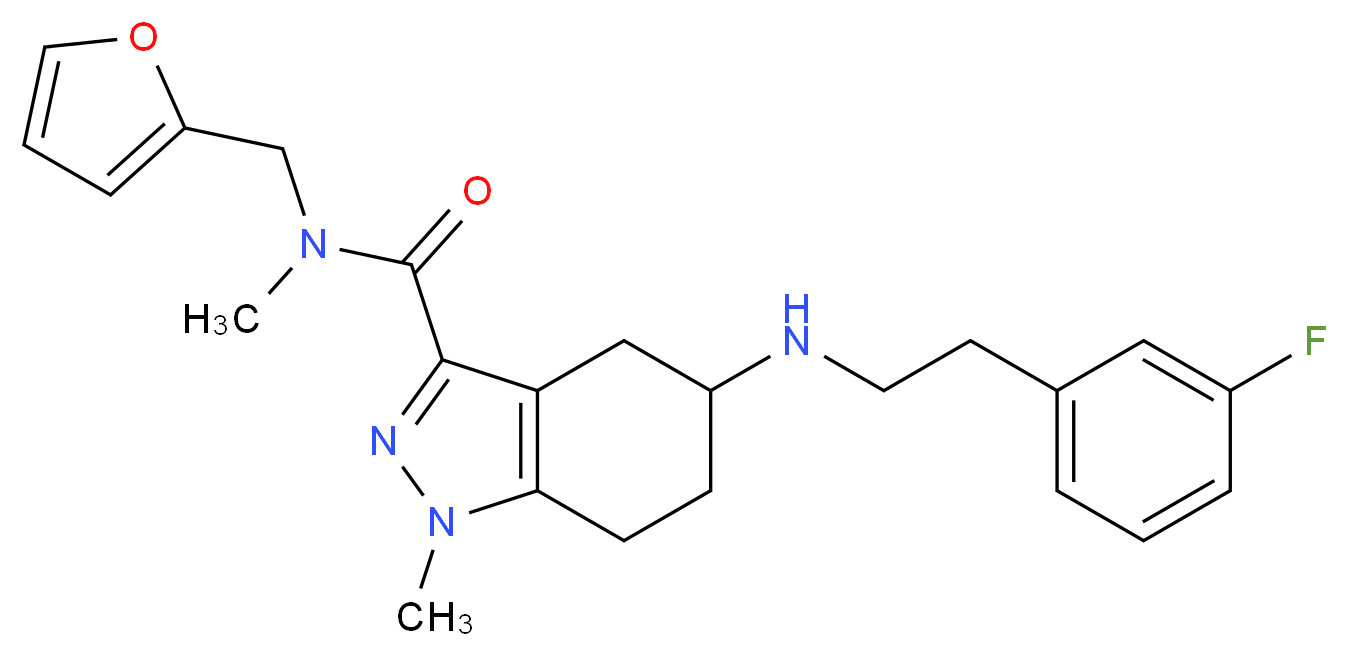 5-{[2-(3-fluorophenyl)ethyl]amino}-N-(2-furylmethyl)-N,1-dimethyl-4,5,6,7-tetrahydro-1H-indazole-3-carboxamide_分子结构_CAS_)