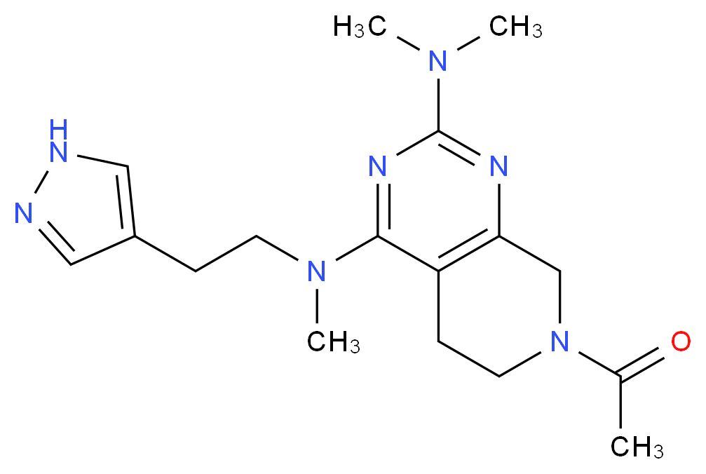 7-acetyl-N~2~,N~2~,N~4~-trimethyl-N~4~-[2-(1H-pyrazol-4-yl)ethyl]-5,6,7,8-tetrahydropyrido[3,4-d]pyrimidine-2,4-diamine_分子结构_CAS_)