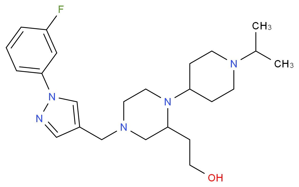 2-[4-{[1-(3-fluorophenyl)-1H-pyrazol-4-yl]methyl}-1-(1-isopropyl-4-piperidinyl)-2-piperazinyl]ethanol_分子结构_CAS_)