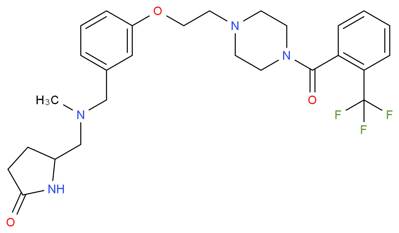5-({methyl[3-(2-{4-[2-(trifluoromethyl)benzoyl]-1-piperazinyl}ethoxy)benzyl]amino}methyl)-2-pyrrolidinone_分子结构_CAS_)