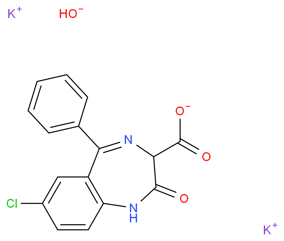 dipotassium 7-chloro-2-oxo-5-phenyl-2,3-dihydro-1H-1,4-benzodiazepine-3-carboxylate oxidanide_分子结构_CAS_57109-90-7