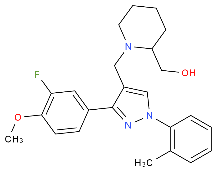(1-{[3-(3-fluoro-4-methoxyphenyl)-1-(2-methylphenyl)-1H-pyrazol-4-yl]methyl}-2-piperidinyl)methanol_分子结构_CAS_)