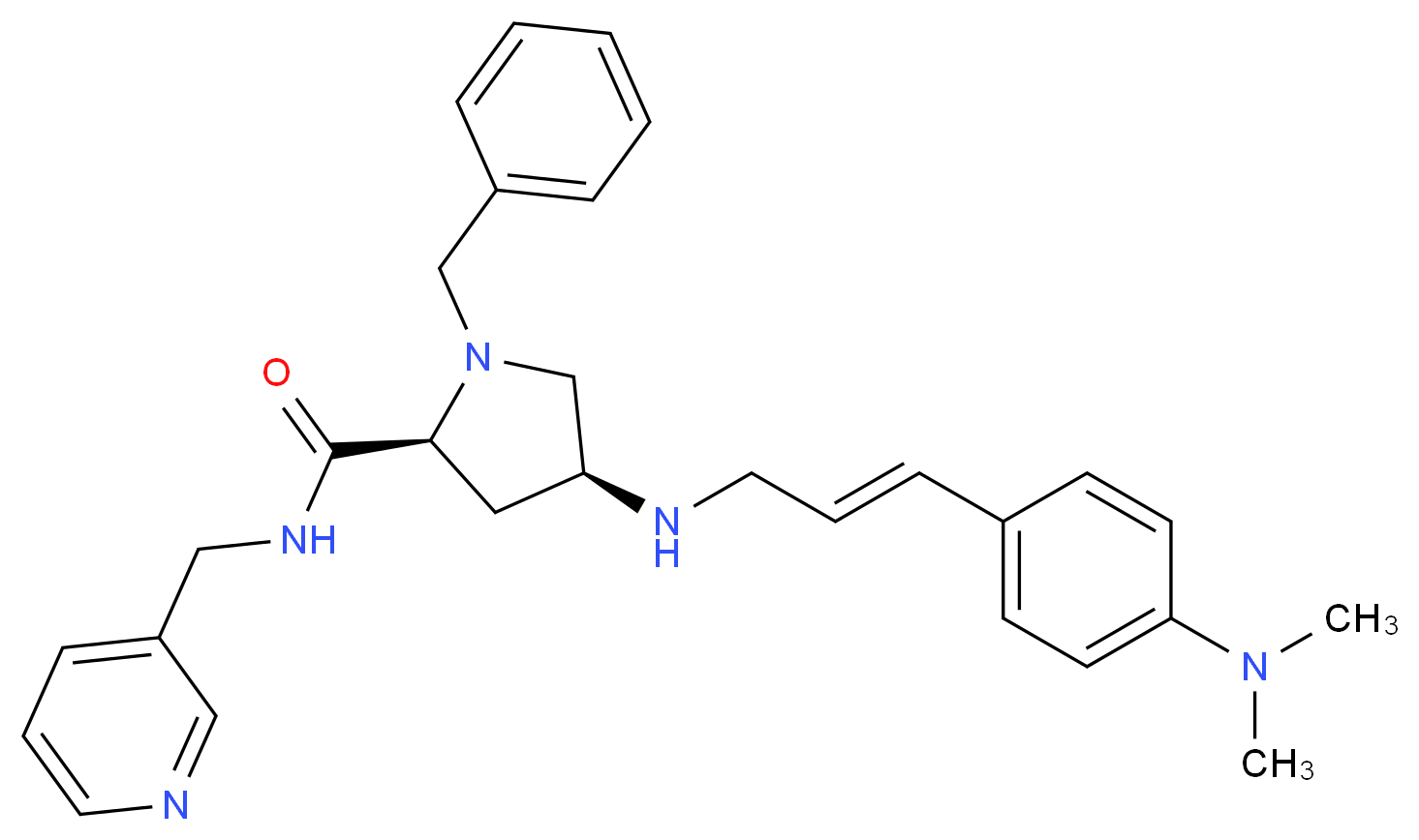(4S)-1-benzyl-4-({(2E)-3-[4-(dimethylamino)phenyl]-2-propen-1-yl}amino)-N-(3-pyridinylmethyl)-L-prolinamide_分子结构_CAS_)