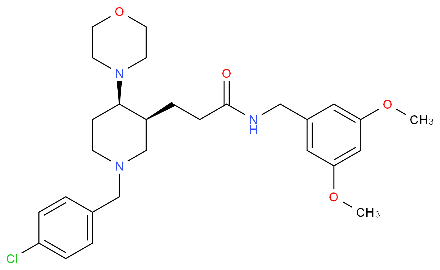 3-[(3S*,4R*)-1-(4-chlorobenzyl)-4-(4-morpholinyl)-3-piperidinyl]-N-(3,5-dimethoxybenzyl)propanamide_分子结构_CAS_)