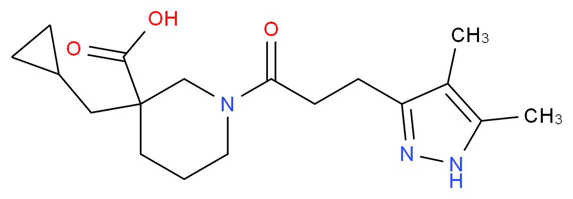 3-(cyclopropylmethyl)-1-[3-(4,5-dimethyl-1H-pyrazol-3-yl)propanoyl]-3-piperidinecarboxylic acid_分子结构_CAS_)