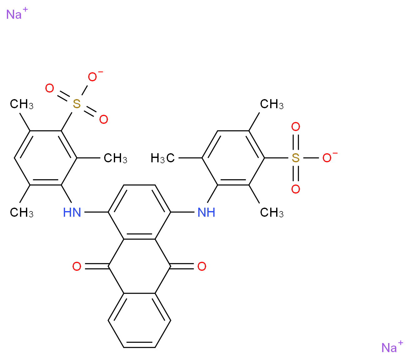 disodium 3-({9,10-dioxo-4-[(2,4,6-trimethyl-3-sulfonatophenyl)amino]-9,10-dihydroanthracen-1-yl}amino)-2,4,6-trimethylbenzene-1-sulfonate_分子结构_CAS_4474-24-2