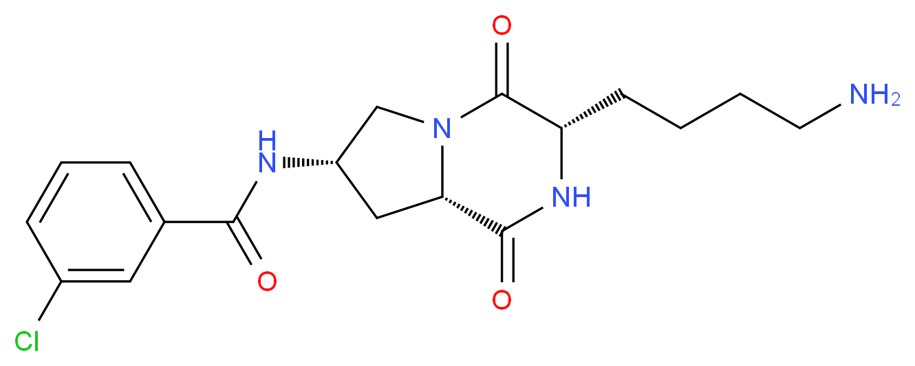 N-[(3S,7S,8aS)-3-(4-aminobutyl)-1,4-dioxooctahydropyrrolo[1,2-a]pyrazin-7-yl]-3-chlorobenzamide_分子结构_CAS_)