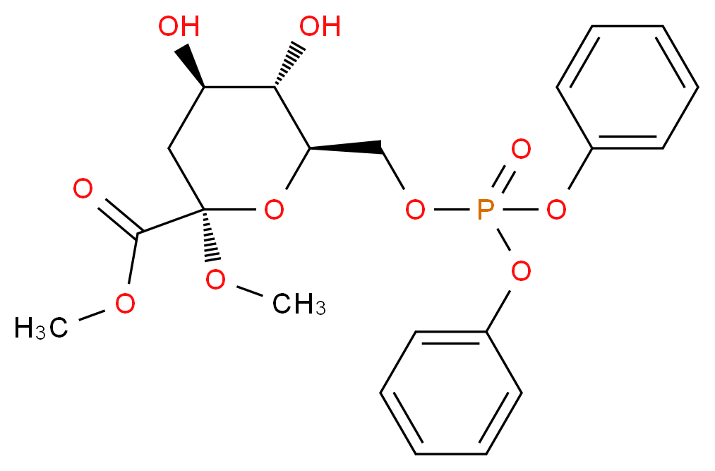 methyl (2R,4R,5S,6R)-6-{[(diphenoxyphosphoryl)oxy]methyl}-4,5-dihydroxy-2-methoxyoxane-2-carboxylate_分子结构_CAS_91382-79-5