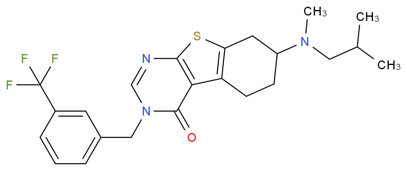 7-[isobutyl(methyl)amino]-3-[3-(trifluoromethyl)benzyl]-5,6,7,8-tetrahydro[1]benzothieno[2,3-d]pyrimidin-4(3H)-one_分子结构_CAS_)