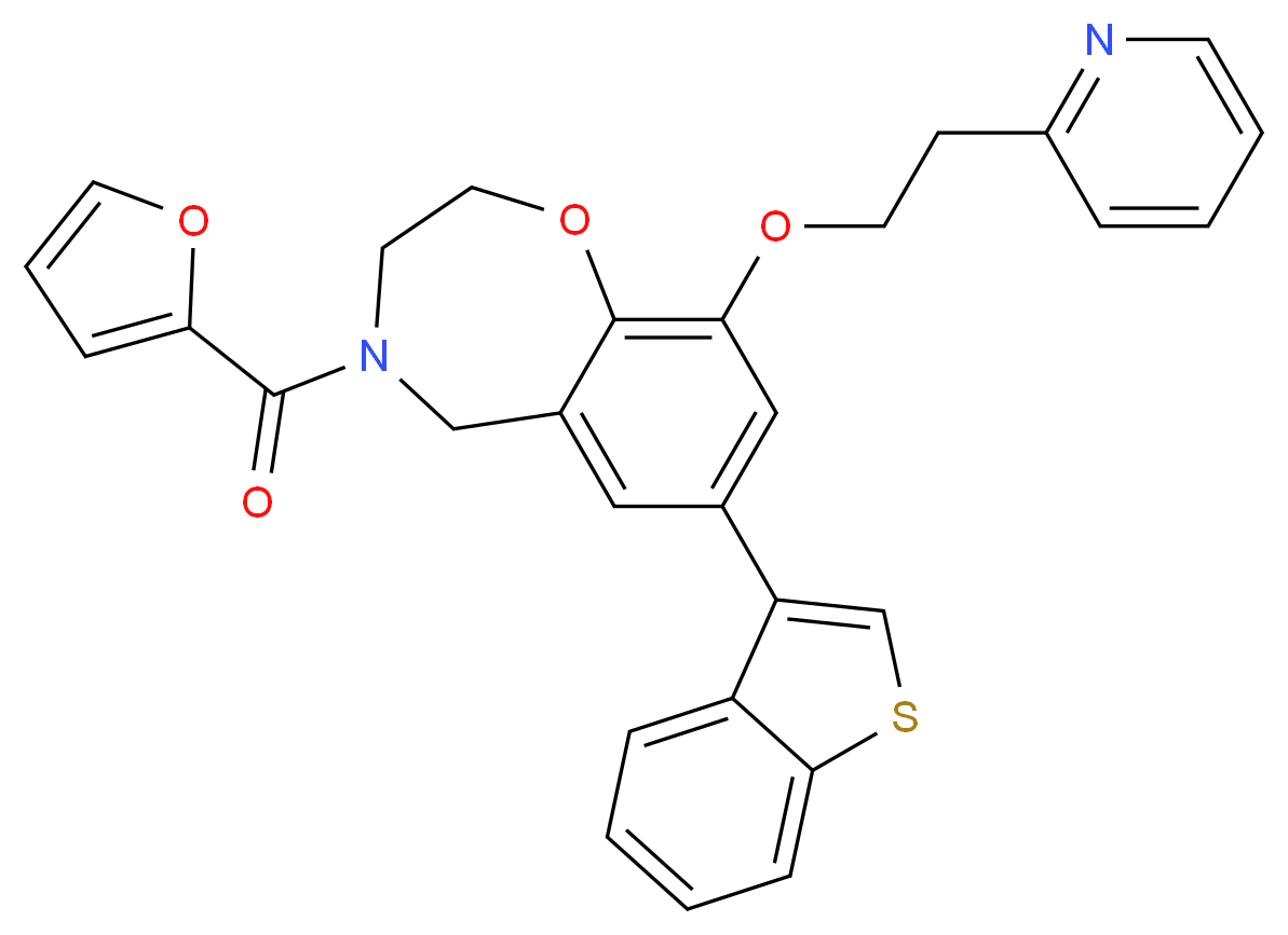 7-(1-benzothien-3-yl)-4-(2-furoyl)-9-[2-(2-pyridinyl)ethoxy]-2,3,4,5-tetrahydro-1,4-benzoxazepine_分子结构_CAS_)