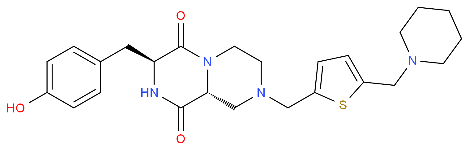 (3S,9aR)-3-(4-hydroxybenzyl)-8-{[5-(1-piperidinylmethyl)-2-thienyl]methyl}tetrahydro-2H-pyrazino[1,2-a]pyrazine-1,4(3H,6H)-dione_分子结构_CAS_)