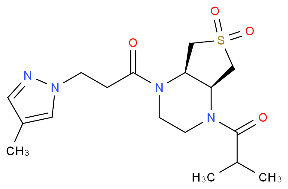 (4aR*,7aS*)-1-isobutyryl-4-[3-(4-methyl-1H-pyrazol-1-yl)propanoyl]octahydrothieno[3,4-b]pyrazine 6,6-dioxide_分子结构_CAS_)