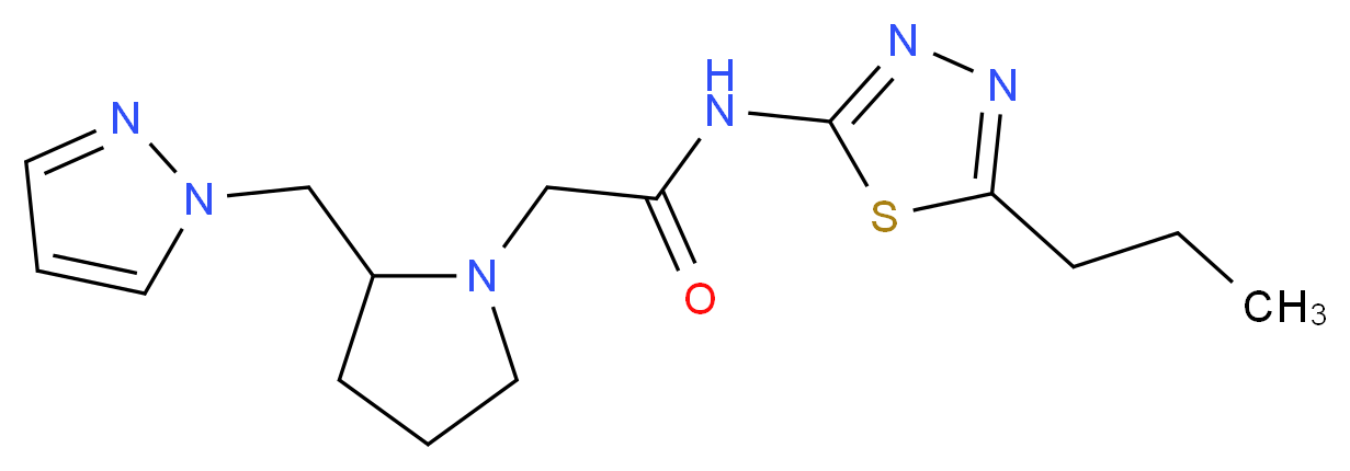 N-(5-propyl-1,3,4-thiadiazol-2-yl)-2-[2-(1H-pyrazol-1-ylmethyl)pyrrolidin-1-yl]acetamide_分子结构_CAS_)