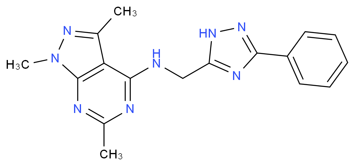 1,3,6-trimethyl-N-[(3-phenyl-1H-1,2,4-triazol-5-yl)methyl]-1H-pyrazolo[3,4-d]pyrimidin-4-amine_分子结构_CAS_)