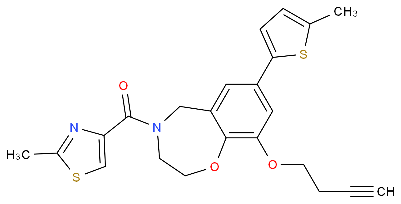 9-(3-butyn-1-yloxy)-4-[(2-methyl-1,3-thiazol-4-yl)carbonyl]-7-(5-methyl-2-thienyl)-2,3,4,5-tetrahydro-1,4-benzoxazepine_分子结构_CAS_)