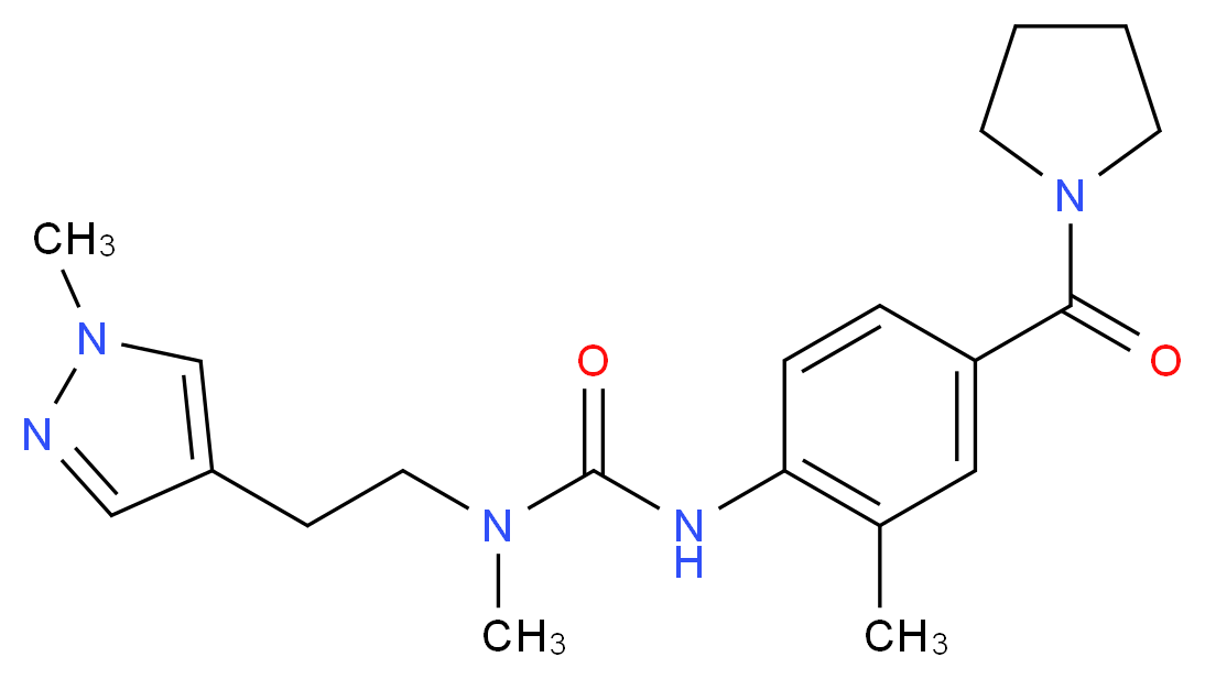 N-methyl-N-[2-(1-methyl-1H-pyrazol-4-yl)ethyl]-N'-[2-methyl-4-(pyrrolidin-1-ylcarbonyl)phenyl]urea_分子结构_CAS_)