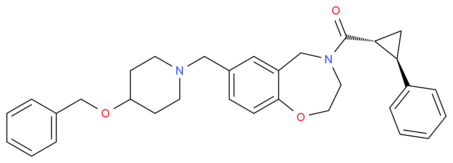 7-{[4-(benzyloxy)-1-piperidinyl]methyl}-4-{[(1R*,2R*)-2-phenylcyclopropyl]carbonyl}-2,3,4,5-tetrahydro-1,4-benzoxazepine_分子结构_CAS_)
