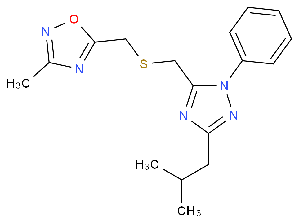 5-({[(3-isobutyl-1-phenyl-1H-1,2,4-triazol-5-yl)methyl]thio}methyl)-3-methyl-1,2,4-oxadiazole_分子结构_CAS_)