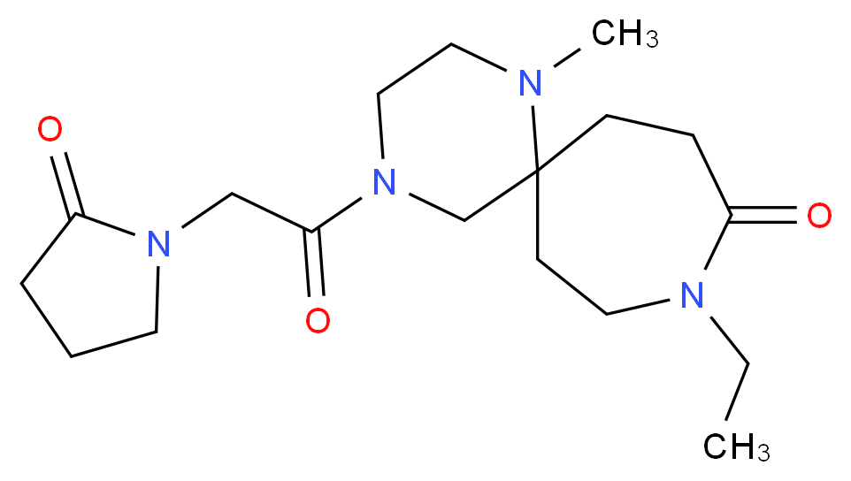 9-ethyl-1-methyl-4-[(2-oxo-1-pyrrolidinyl)acetyl]-1,4,9-triazaspiro[5.6]dodecan-10-one_分子结构_CAS_)